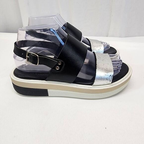 Carlo Pera Black and Metallic Leather Double Strap Platform Sandals Size 37EU 6. - Picture 4 of 12